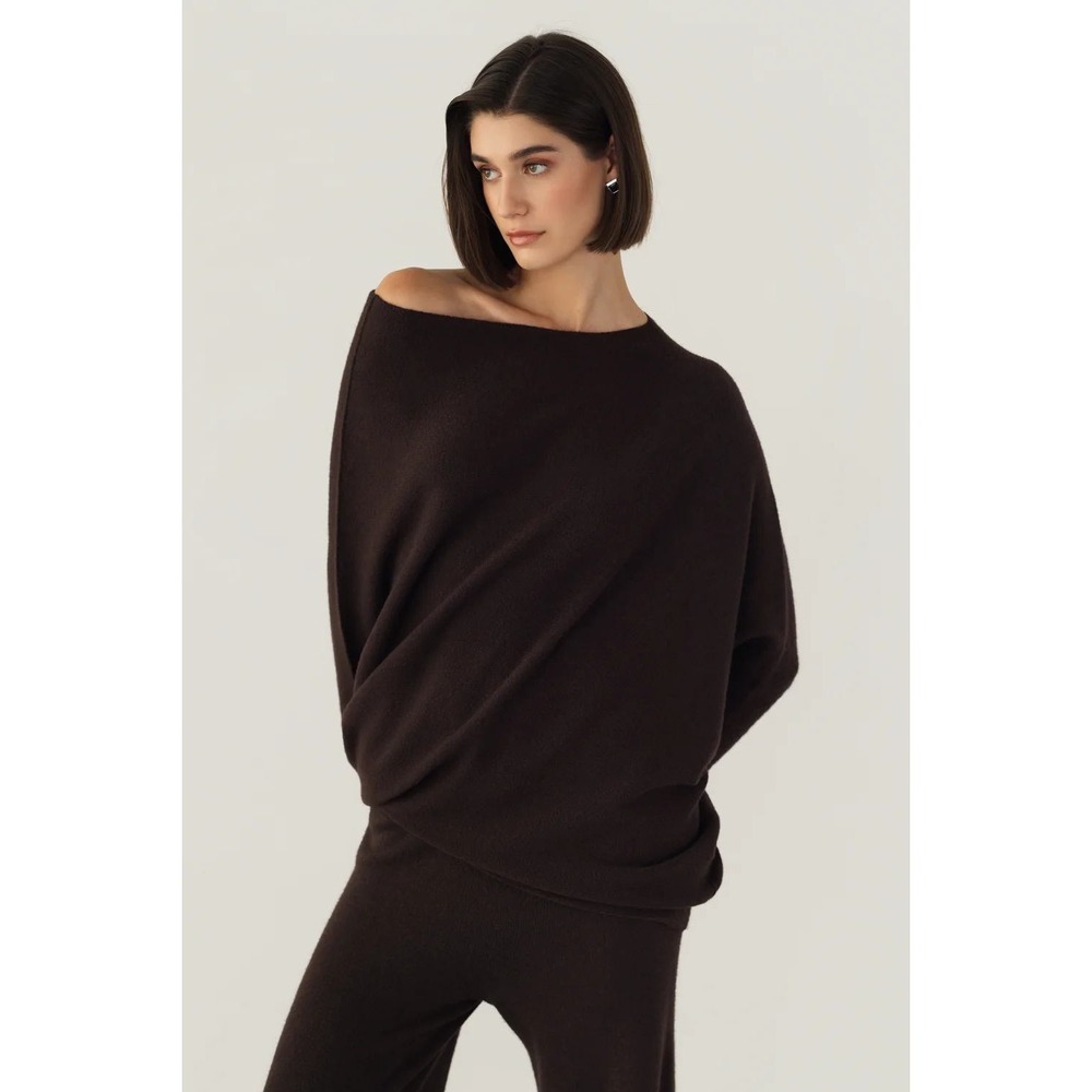 Jaki London Asymmetric Draped Poncho Sweater Brown Made in Italy One Size